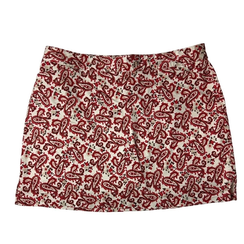 Lady Hagen Floral Paisley Golf Tennis Skort Skirt 16 Cotton Pockets Red Autumn - Picture 2 of 7